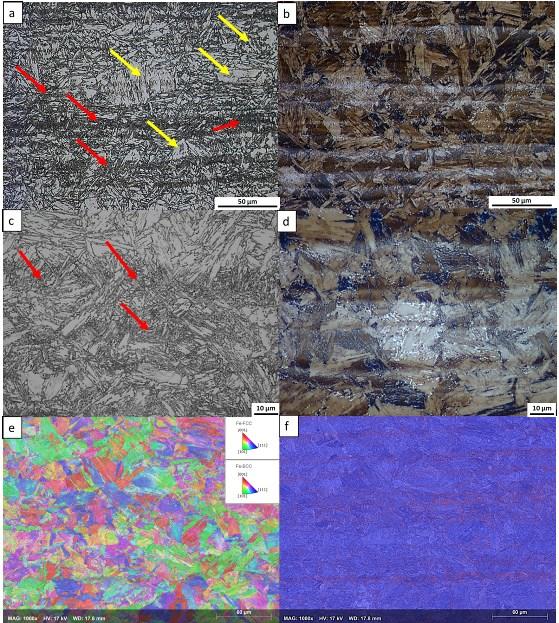 microstructure of HAZ has a different morphology when compared to BM and the banded segregation is transformed into islands (Fig. 4g and 4i).