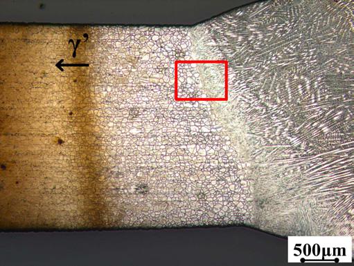 EUROSUPERALLOYS 2014 Figure 2. Optical micrographs of LTTE 282 weldment in aswelded condition. Location of bottom micrograph indicated in top micrograph.