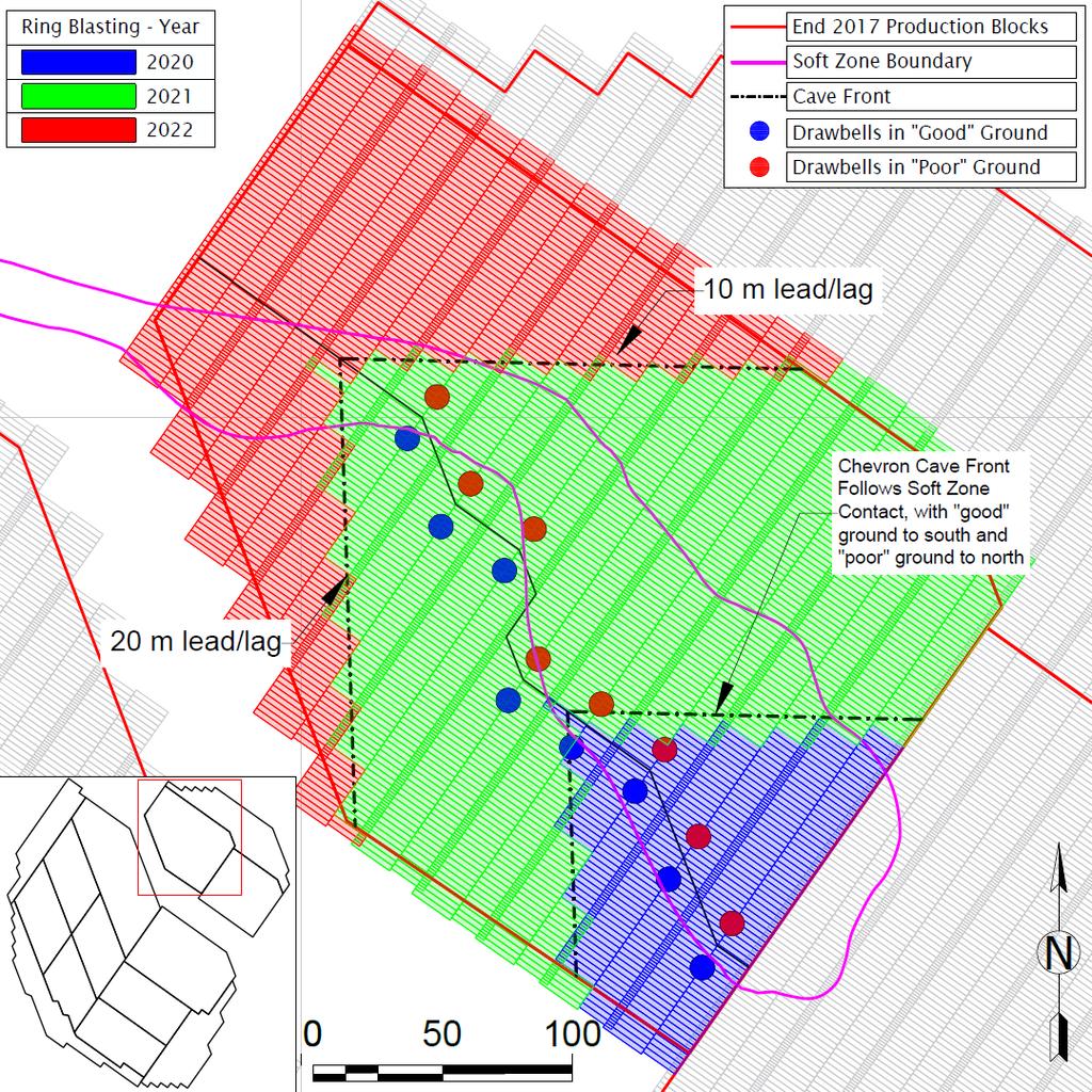 Grasberg Block Cave mine: cave planning and undercut sequencing D Beard and C Brannon following the irregular block boundary resulting from the Soft Zone contact.