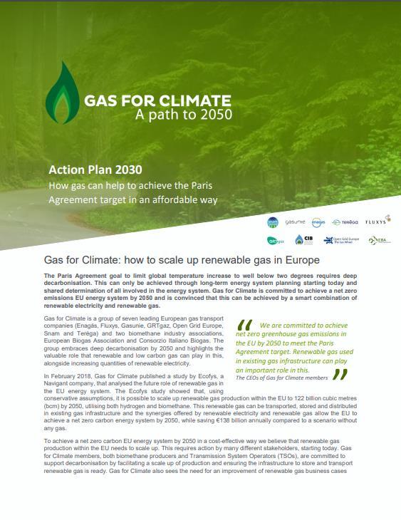 GAS FOR CLIMATE ACTION PLAN: A TO DO LIST The Action Plan puts forward a to do list for businesses and recommendations for policy actions, for example: 1.