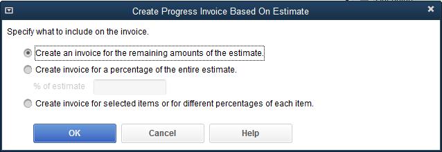 Displaying Reports for Estimates Repeat the process for the additional phase of invoicing. Click OK.
