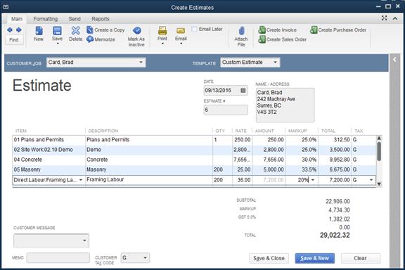 Creating an Estimate Create Estimates To create an estimate from the Customer Centre: From Home Page click Estimates. Choose the Customer:Job.