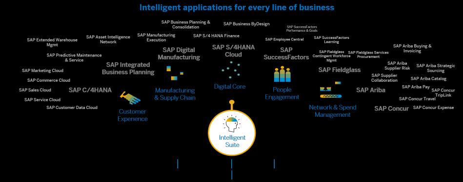 An Intelligent Suite delivers intelligence across value chains Out-of-the-box integration leveraging the SAP Cloud Platform, SAP Cloud Analytics and a common data foundation with SAP HANA and SAP