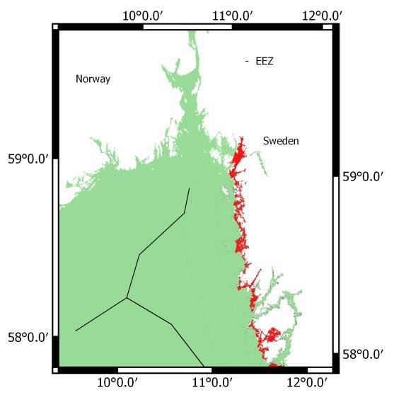 ANNEX 4 4.2 Area of the inner coastal waters of the west coast. North. (1n) The inner coastal waters of Skagerrak are composed by skerries and shallow bays and hold many sheltering islands.
