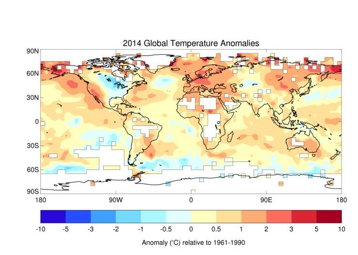 Global temperature anomaly (Jan-Dec 2014) Source: Met Office, UK Global average temperature
