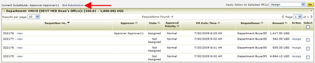 Approving Orders in PantherBuy Assigning a Substitute 7. Click on the Choose Selected User button. 8.