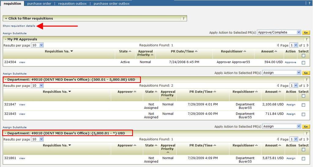 Approving Orders in PantherBuy Assign/Approve To view more details about the requisitions pending approval (i.e. cart name, vendor, number of line items) click on the Approvals Tab.