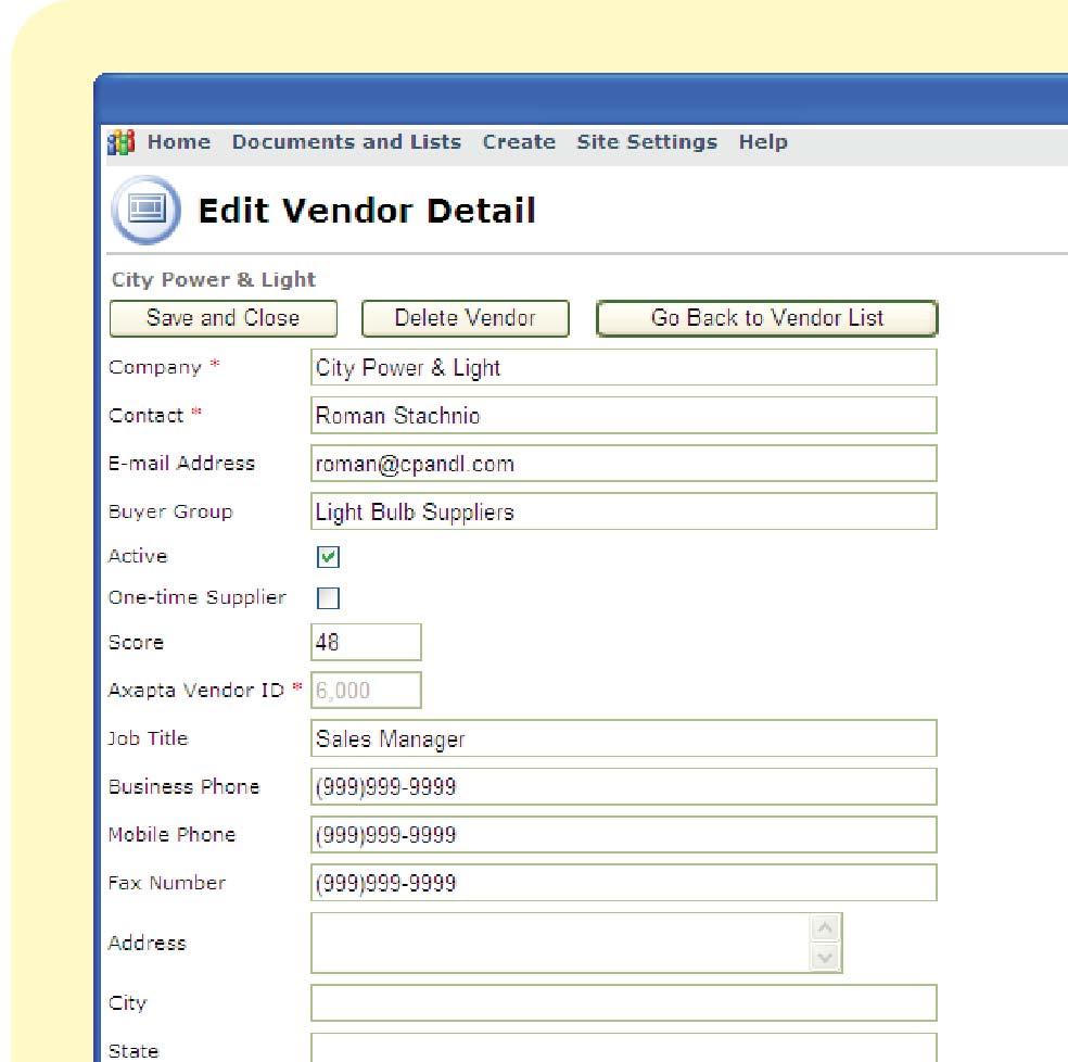Figure 4: Vendor Detail Edit Page Using this page, Jeff
