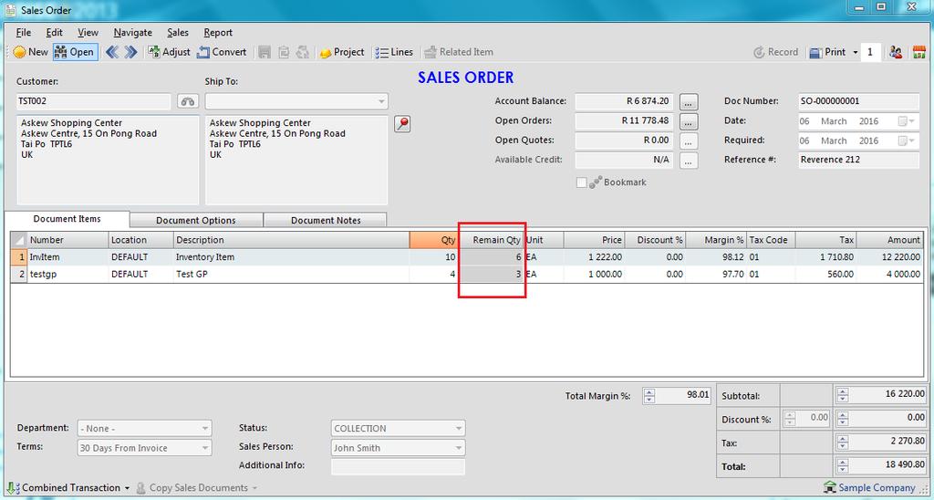 Unshipped Quantity Column Added to Sales Orders We have added a Column for Unshipped Quantity (Backorder) on the