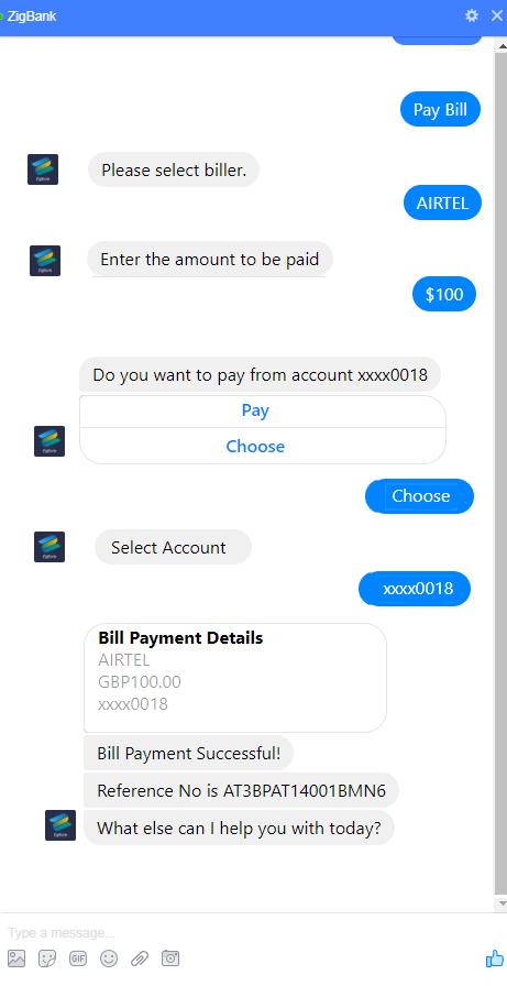 3.5 Bill Payment Bill payment facility is provided to the users to make their utility payments online through Chatbot application.