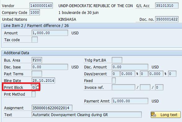 Likewise, the system creates payment block G on the AP UN Family to prevent further processing of this debit to AP.