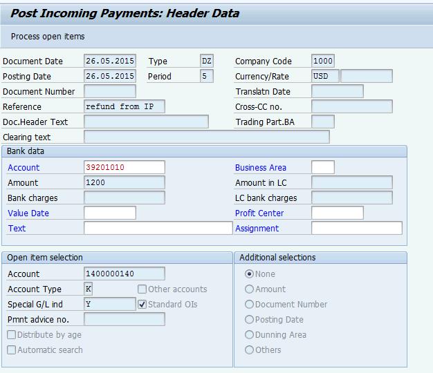 Grant Execution: 9) Process open items 10) Double click on the lines to be cleared (down payment