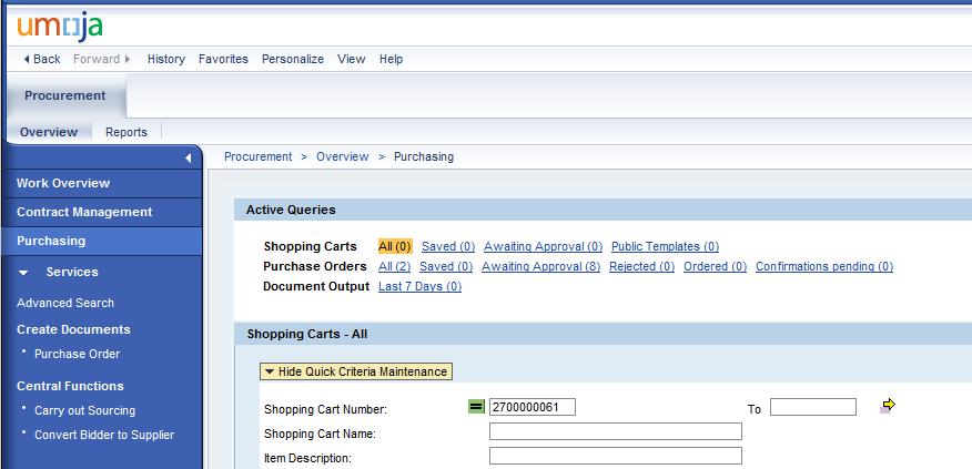 Grant Execution: 1. On the initial screen, select Purchasing, then Purchase order (below Create Documents) to start the process. 2. Select the appropriate Purchase Order type. 3.