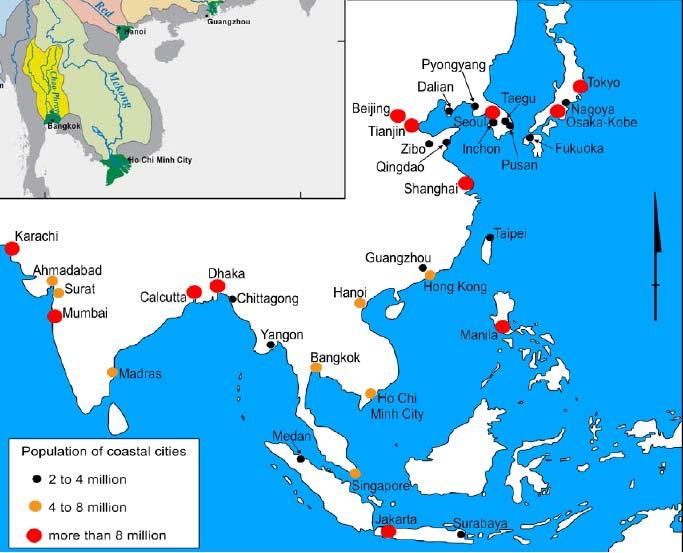 Major Asian Cities Located in Deltas Major River