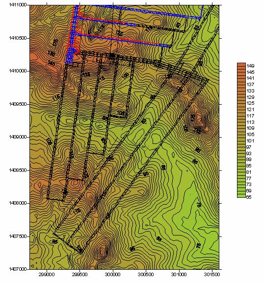 Surface contours VISUALISING THE SUBSIDENCE Figure 3 shows a subsided topographic surface for Mine A in the Newcastle/Hunter Coalfield.