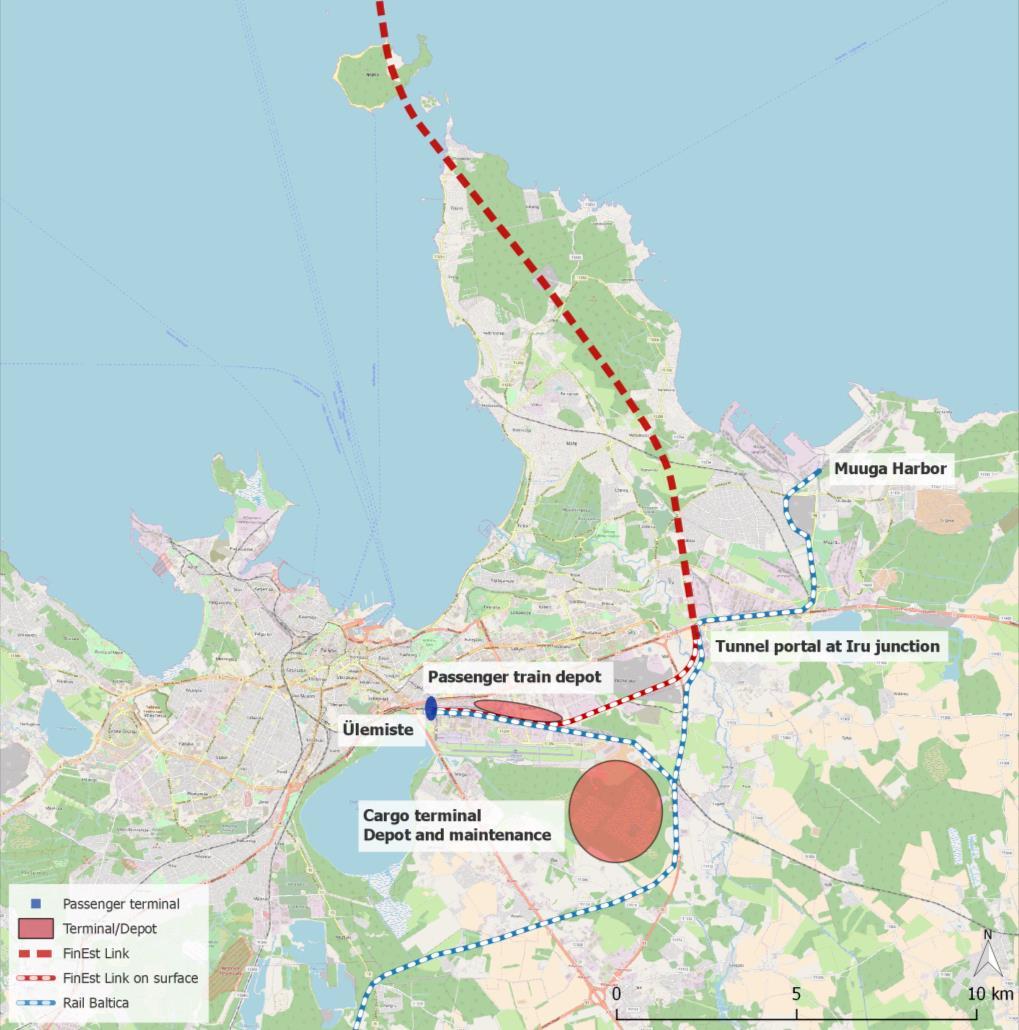 Estonia Alignment & Facilities FinEst surface alignment follows the rail corridor presented in Harju County Plan FinEst tunnel portal at Iru
