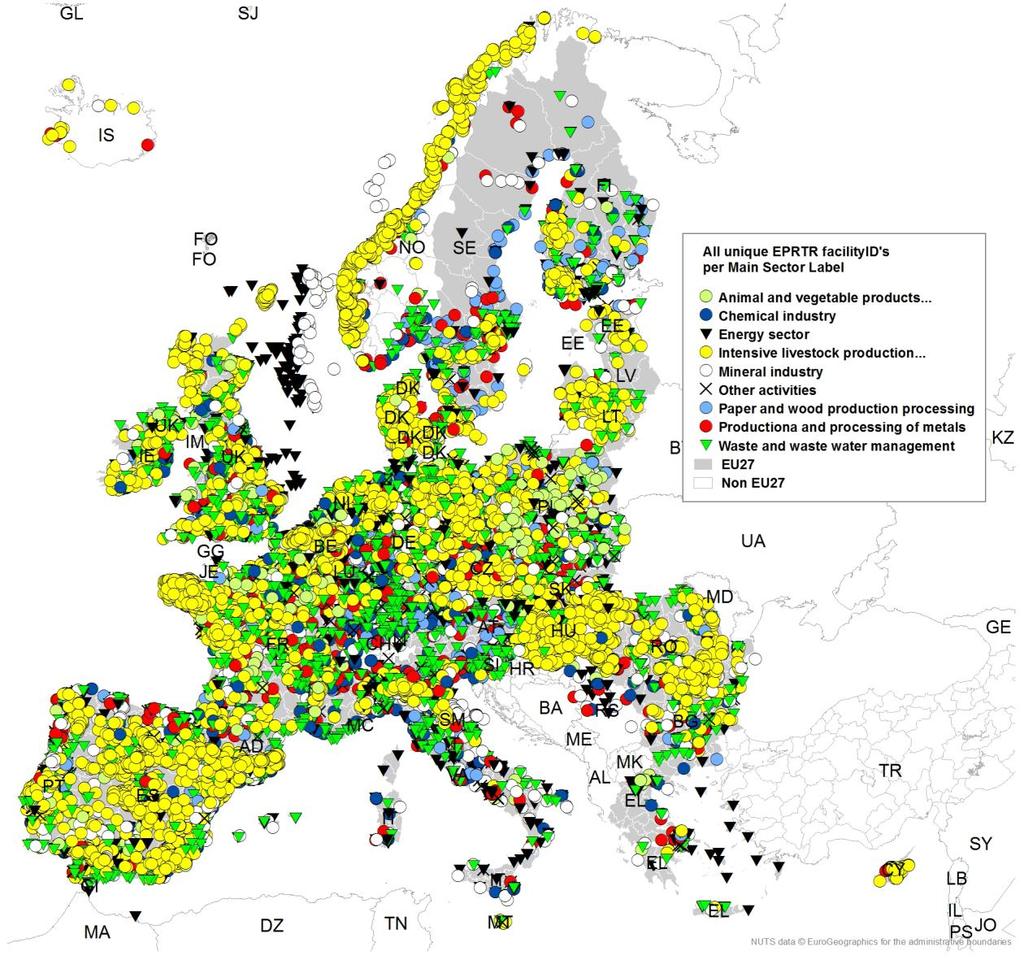 identified EU27 W-t-E facilities in
