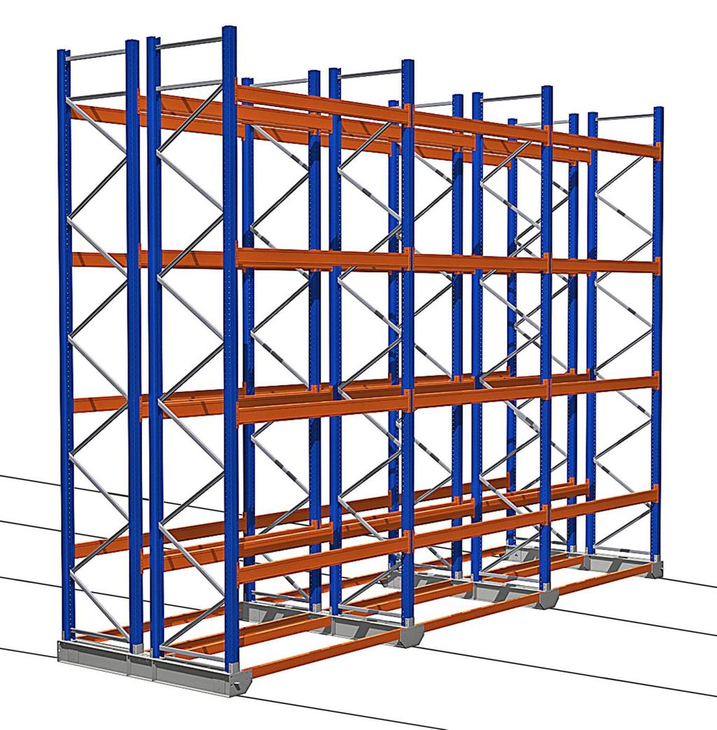 Mobile Pallet Racking A Storage system with mobile bases is composed of single or double entry runs placed on a