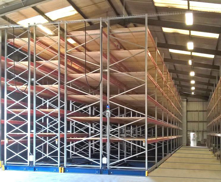 Side view of a warehouse with a conventional pallet rack Closed aisles Only one open aisle