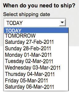 The available ship dates will be listed for you in the Select shipping date drop-down menu.