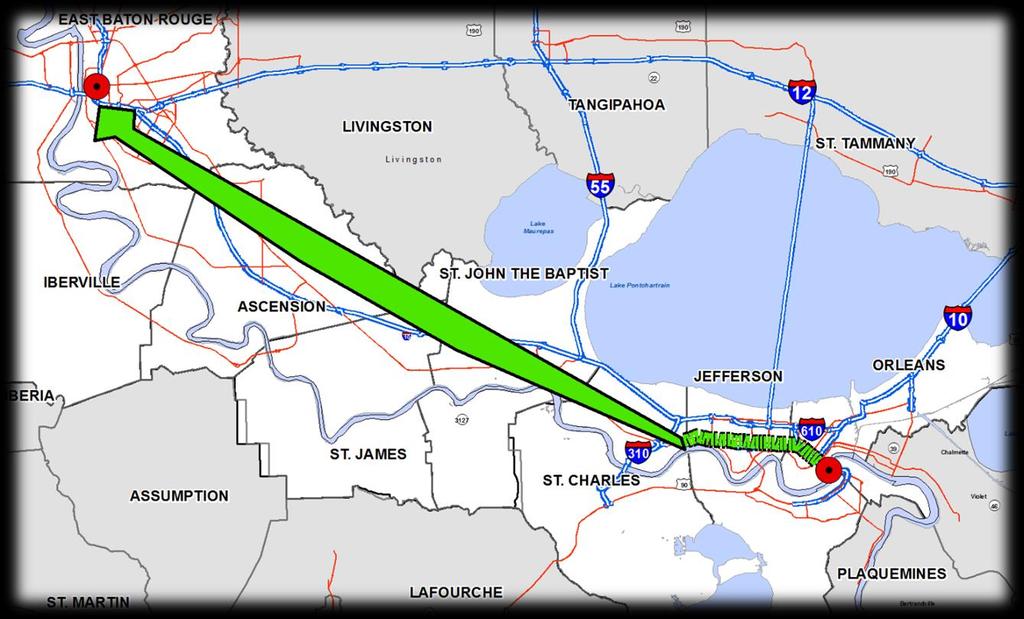 Regional Rail Plan Baton Rouge to New Orleans Service Establish Rail Link Between Major Population & Employment Centers Enhanced Connectivity and Alternate Mode Development Access to State s Growing