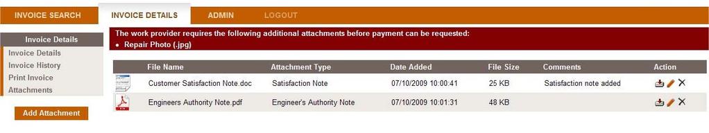 invoice the mandated attachments are updated accordingly. As the attachments are added, the information is updated.