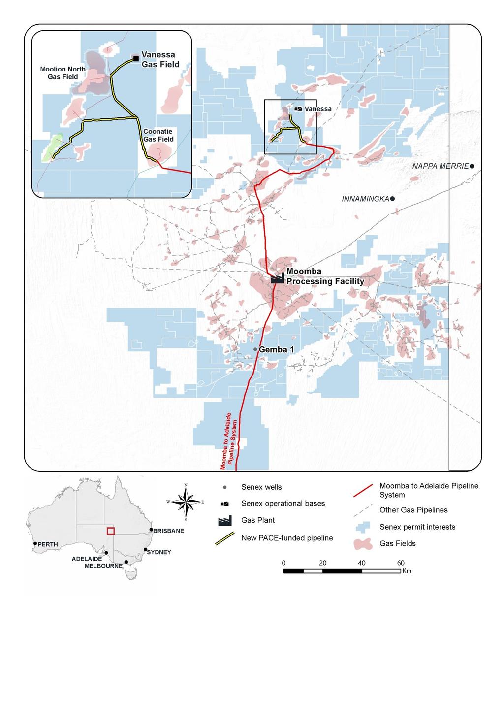 ly Report EAST COAST GAS BUSINESS COOPER BASIN Exploration and Development Vanessa gas field During the quarter, Senex signed a Gas Sales Agreement (GSA) with Pelican Point Power Limited (a member of
