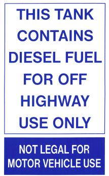 This decal is required by the IRS to be on all pumps of dyed, high-sulfur diesel fuel. 51/2" x 91/2" $3.