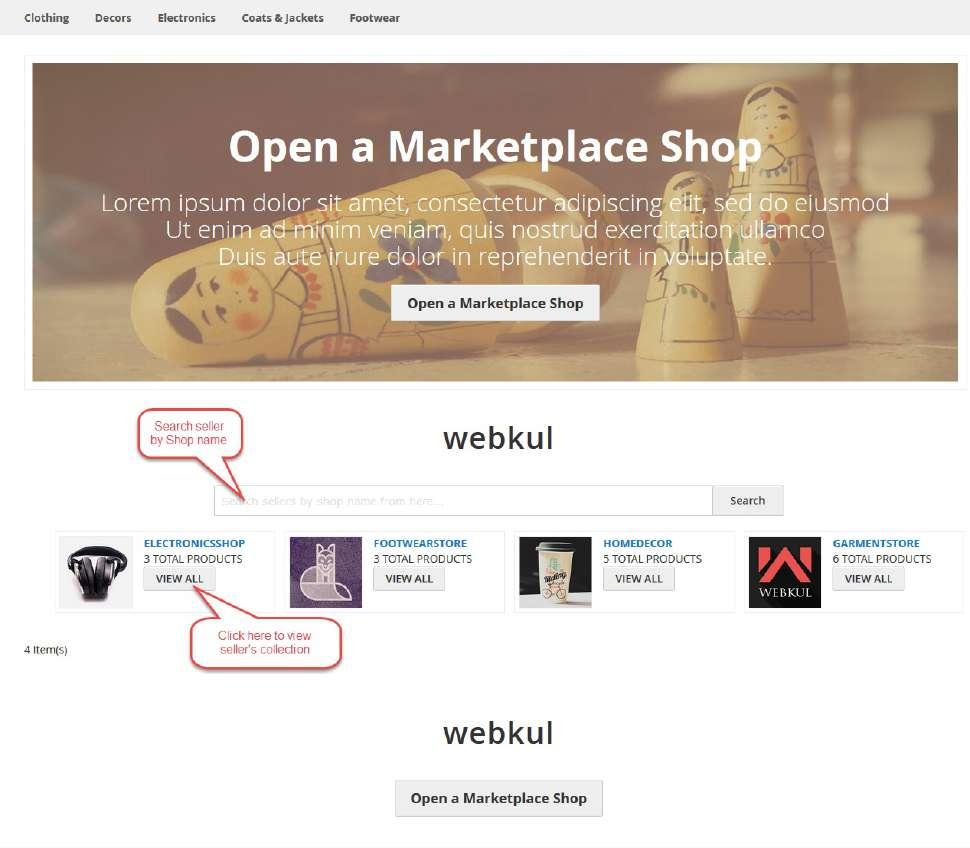 Marketplace Vendor Sign-up Seller signup is very easy, the user can signup for the seller using marketplace landing page button or from store My Account link and during signup they need to choose