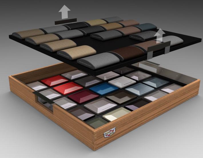 COLOR + TRIM COLOR + TRIM: The Color + Trim box is required to provide customers with access to physical material samples for interior and exterior Cadillac vehicle finishes.