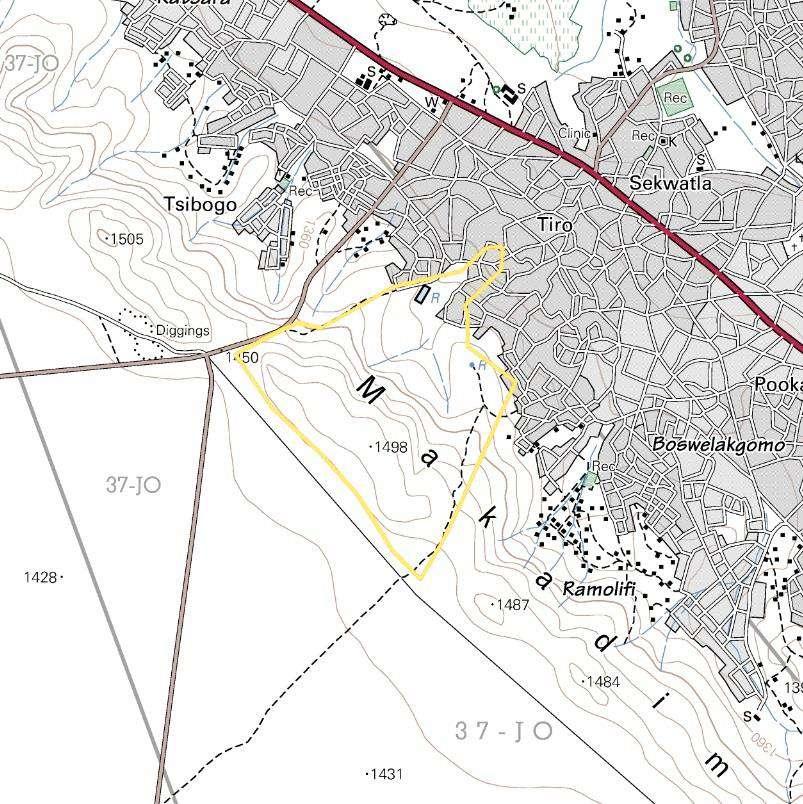 28 HIA Makadima Leisure and Cultural Village November 2017 Figure 13. 2006 Topographical map of the site under investigation. The approximate study area is indicated with a yellow border.