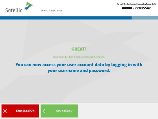 10. You can now access your user account data by logging in with your username and password. Click END SESSION if you want to return to the welcome screen.