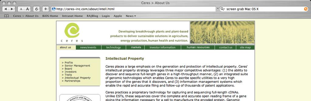 To date, Ceres has filed patent
