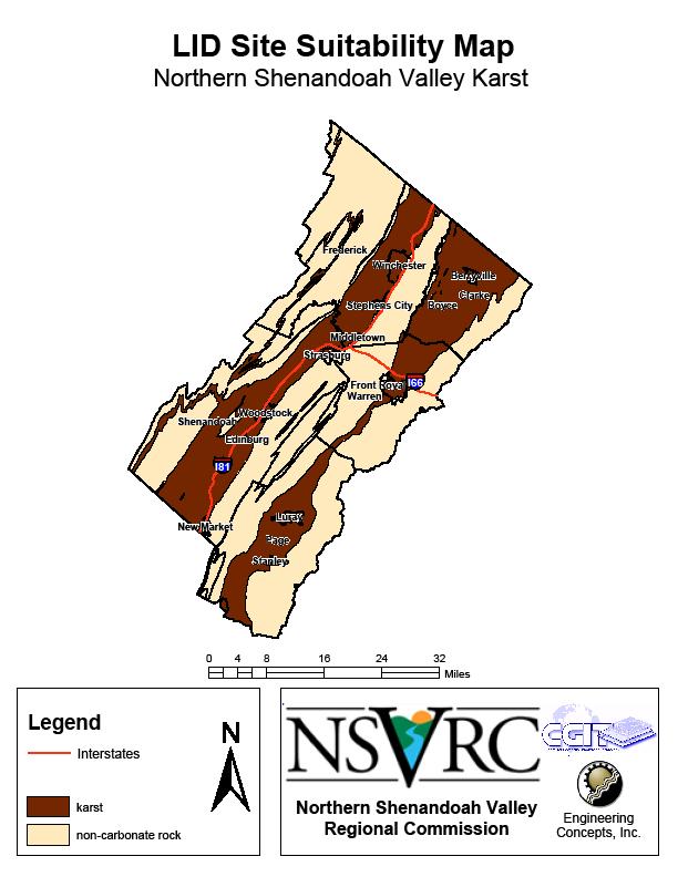 LID APPLICABILITY and RESTRICTIONS STUDY KARST Karst layer derived from 1:250,000 scale map produced by DMME Scanned