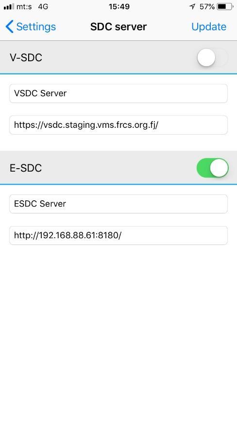 Connecting to V-SDC or E-SDC In order to configure the connection to V-SDC, select SDC Server from Settings menu item: Figure 15 Select SDC Location Once you access the dialog, enter name of the