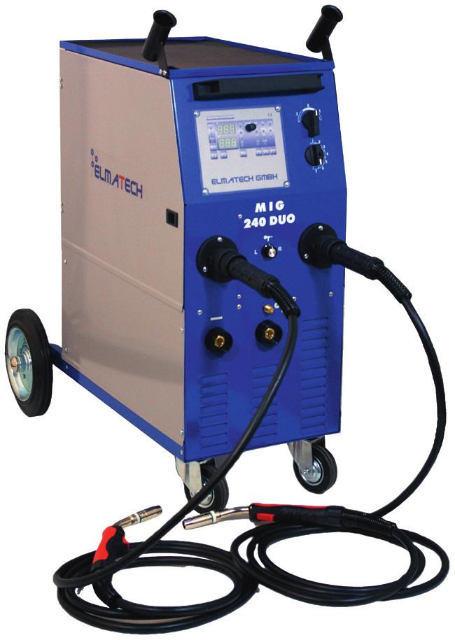 MIG 240 DUO Components & Accessories The gas-cooled universal inert gas welding machine MIG 240 DUO is designed for welding work on steel, stainless steel and aluminum thin plates. Areas of use are e.