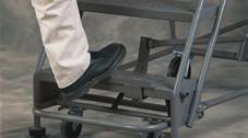 Caster carriage retracts allowing metal reinforced rubber-tipped feet to grip floor.