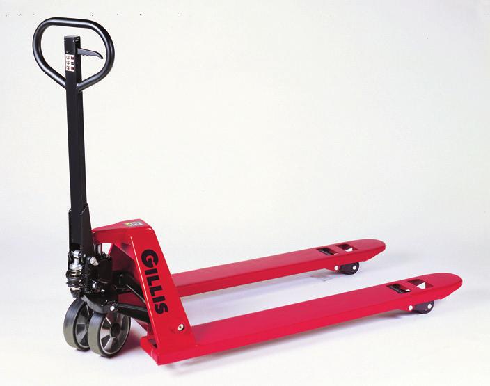 CARTS HAND PALLET TRUCKS Heavy Duty Red Hand Pallet Truck 7 1 2" x 2" Polyurethane wheels with aluminum core dissipate heat for increased wheel life in high use applications Adjustable push rods and