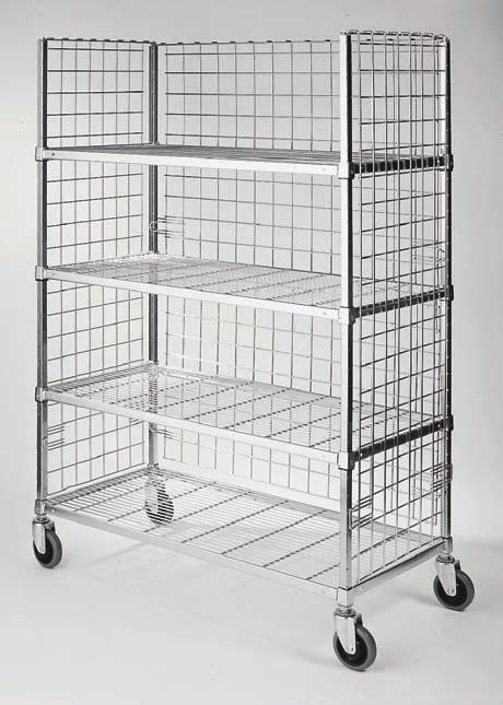CARTS HEAVY DUTY SQUARE POST WIRE CARTS 3-Sided Carts Post mounted panels eliminate need for a top shelf 4" x 4 1 2" mesh back and side