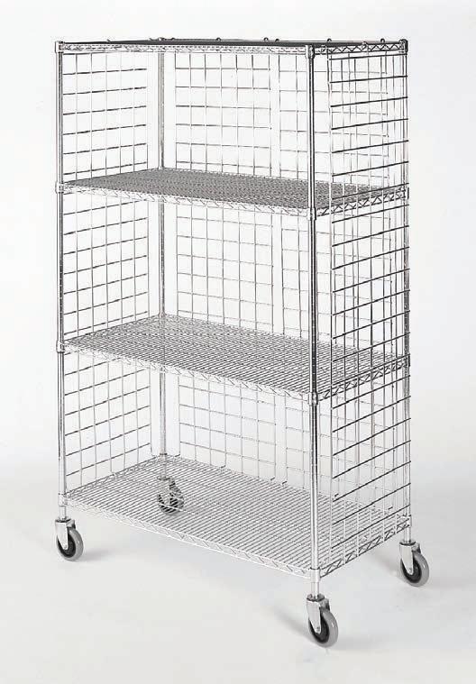 CARTS STANDARD DUTY ROUND POST WIRE CARTS 3-Sided Carts Shelf attached 3 x 3 mesh panels hook over the top shelf channel and into the bottom shelf for easy assembly.