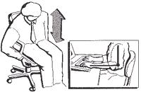 You should be able to adjust the seat height so that your elbows are approximately level with the desk. Your wrists should be in a relaxed neutral position.