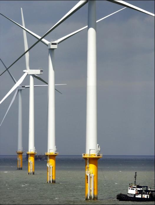 1.3. Wind farms Offshore wind farms Offshore wind farms are generally located about 10 km or more from the land. Offshore wind turbines are less obtrusive than turbines on land.