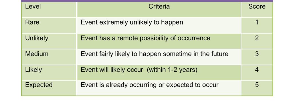 Criteria for assessing likelihood (probability) The criteria for