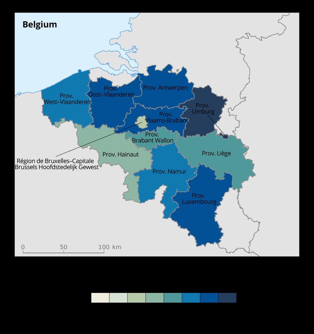 Figure 2.5 Belgium, provincial differences in municipal recycling, 2013 Source: Eurostat, 2015b. 2.1.4 Recycling and landfill taxes Figure 2.