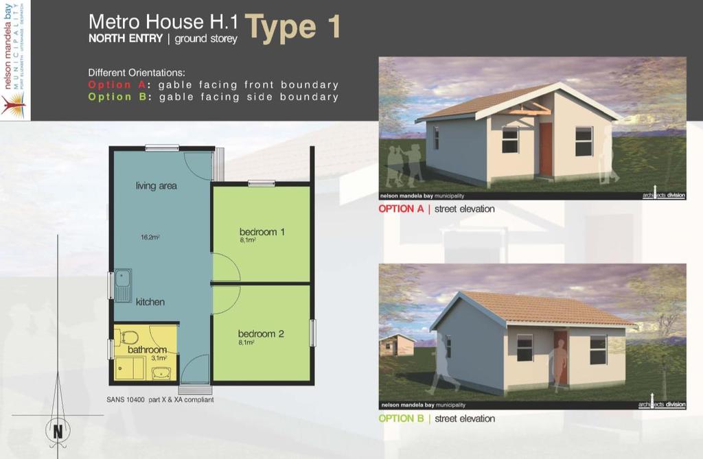 SRK Consulting: Project No: 373512: NMBM Seaview housing EIA - FSR Page 15 Details of the two development options are provided in Section 2.3.2 Figure 2-1: Typical example of a free standing single storey RDP house 2.