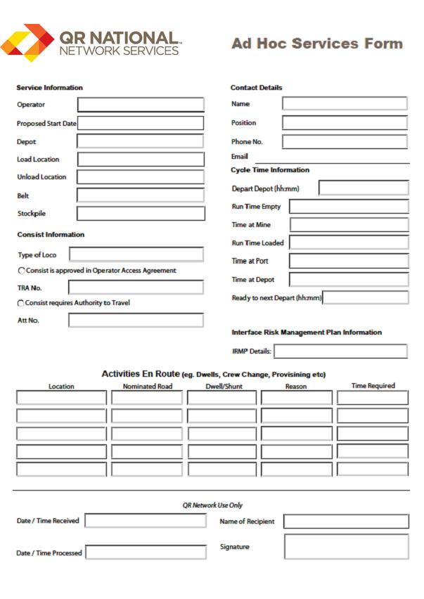 Appendix C: Ad Hoc Services Form QR