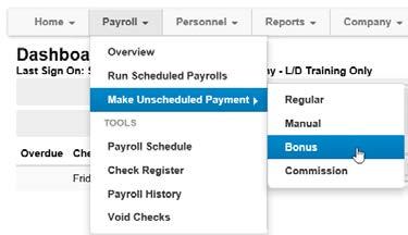 Unscheduled Payment - Bonus run for multiple employees Another option for creating bonuses in OptRight is by using the Make an Unscheduled Payment - Bonus option as a separate payroll run that may be