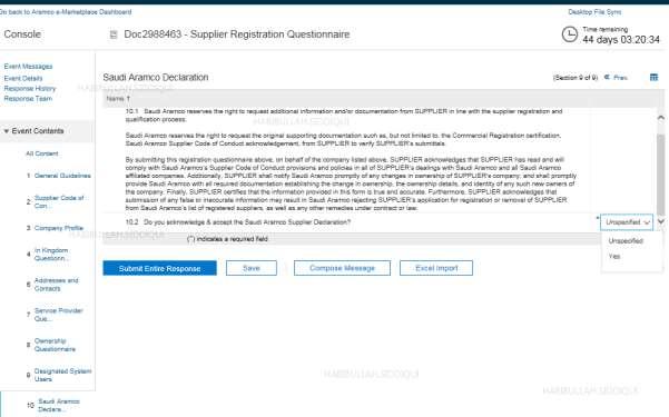 Saudi Aramco Supplier Declaration Section Supplier is asked to certify that they