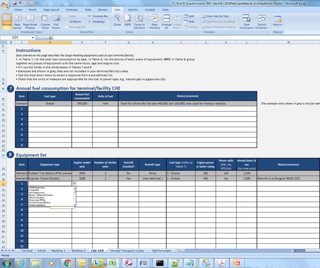 PEIT Input Questionnaire designed for tenants to fill in MS Excel Workbook Worksheet tabs: Introduction