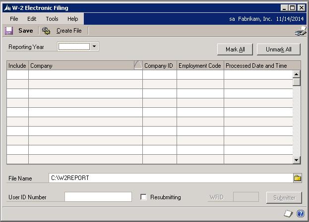 CHAPTER 5 SUBMITTING W-2 REPORTS ELECTRONICALLY To create the EFW2 file: 1. Open the W-2 Electronic Filing window.